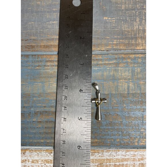 Stainless Steel Two-Tone Cross Pendant With Gold Accent - Picture 2 of 4